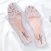 sandales confortables à semelles plates pour femmes, chaussures de plage transparentes ajourées, bouche peu profonde, respirantes, scintillantes, été