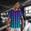 t shirt de sport à carreaux pour hommes, t shirts d'été à col rond, motif streetwear, bleu, violet, ombré, noir, mode, cadeau y