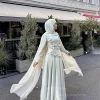ssytens robes de soirée modestes avec hijab à manches longues cape robe de soirée de mariage musulmane à la main fleur robes de soirée personnalisées