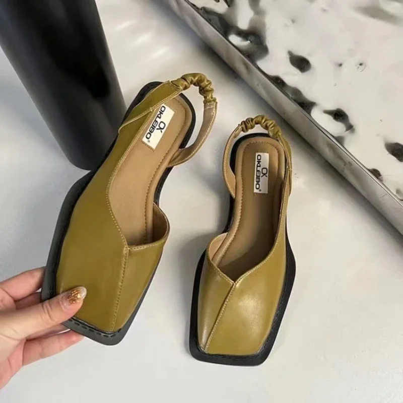 Sandales Carrées Élégantes pour Femme, Chaussures Plates à Talons Bas, de Marque de Styliste, de ix