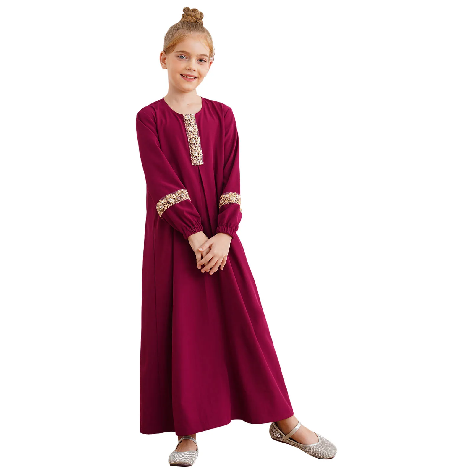 enfants filles robe musulmane abaya maroc caftan islamique enfant vêtements à manches longues robe maxi pour eid ramadan thème fête mascarade