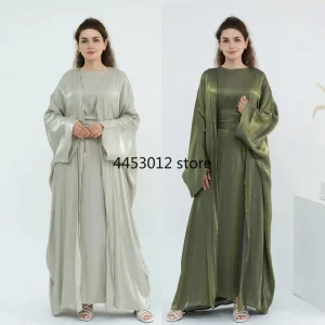 Abaya Abaya – caftan de dubaï pour femmes musulmanes, ensemble 2 pièces, robe turquie, vêtements islamiques, Kaftan Kebaya, Kimono Jalabiya