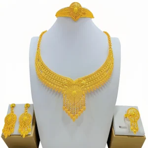 Ensembles de bijoux de mariage, collier, boucles d&rsquo;oreilles, bague, mains, alliage, dubaï, arabie saoudite, accessoires de bijoux à la mode, 4 pièces/ensemble