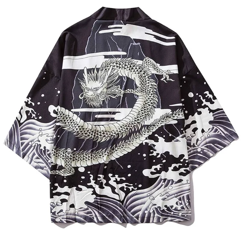 Anime Dragon Print Cosplay Cardigan pour hommes et femmes, Haori EntreMiTop, Kimono traditionnel adulte, Style japonais, Samouraï, Été