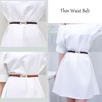 Robe décorative en similicuir PU pour femme, document doré, ceinture à fines bretelles, réglable, environnement