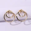 boucles d'oreilles géométriques double couche pour femmes, nouvelle personnalité de la mode, couleur or, surface lisse, cercle, bijoux coréens, cadeaux