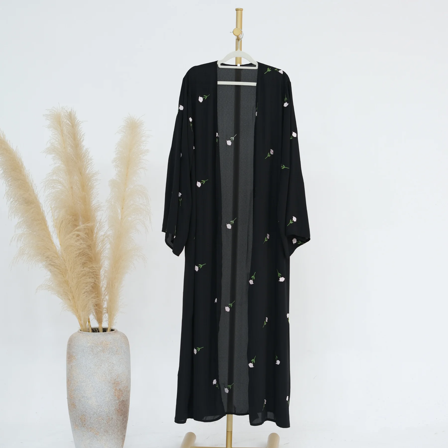 cardigan kimono brodé noir abaya dubaï, caftan musulman de luxe pour femmes, vêtements islamiques turcs, nouvelle collection 2024