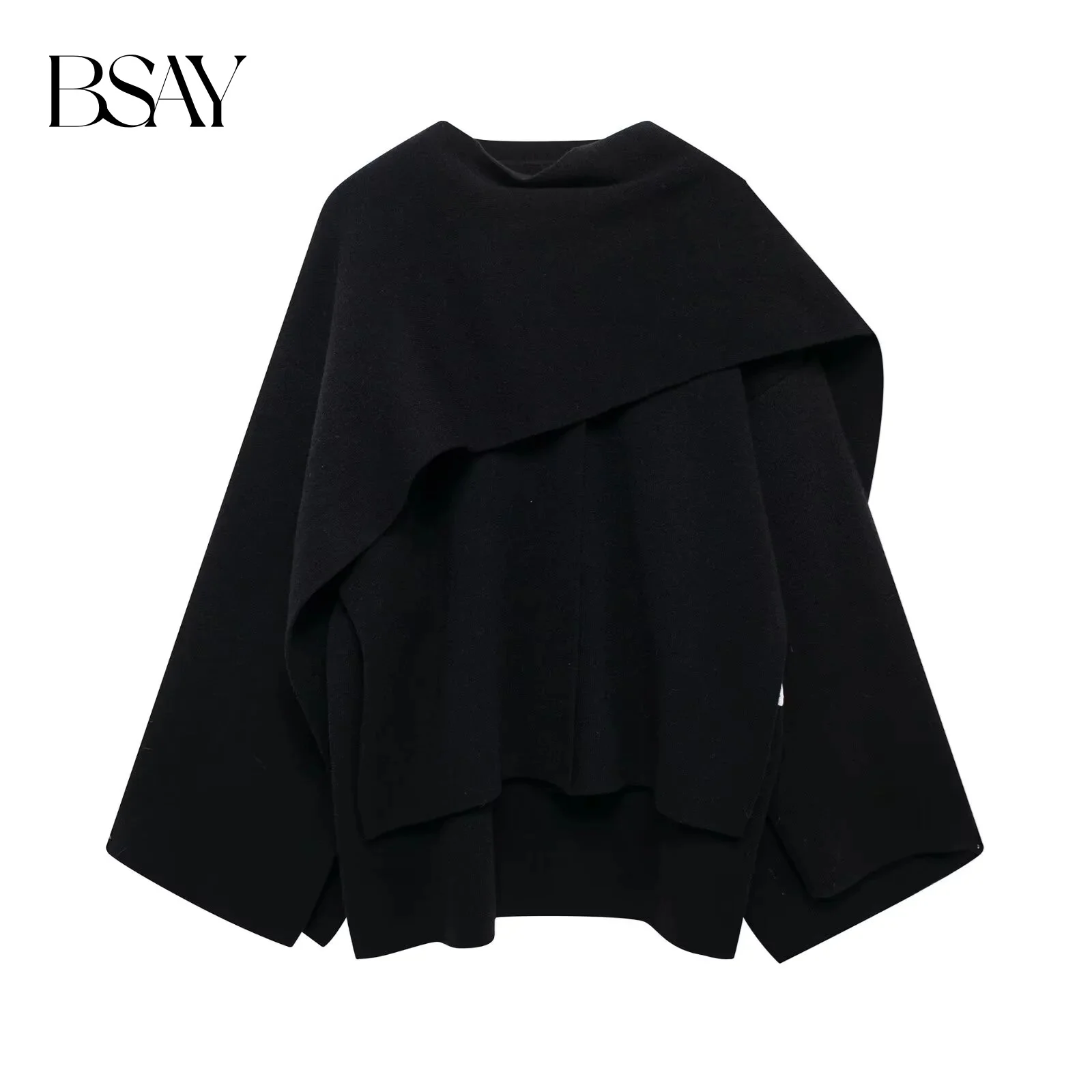 bsay – cardigan tricoté pour femmes, mode automne hiver, nouveau style cape, pull court, vêtements d'extérieur chic, manteau en tricot, 2024