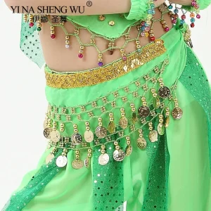 Chaîne de taille de danse du ventre, ceinture de danse indienne Bollywood avec pièces métalliques, écharpe de hanche rouge, accessoires de danse pour enfants pour filles