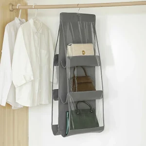 Organisateur suspendu de sac à main noir avec 6/8 poches, sac de rangement pliable en tissu Oxford pour placard familial et chambre à coucher