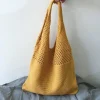 sac à main de grande capacité pour femme, fourre tout de styliste, de plage, décontracté, creux, tissé, pour Été