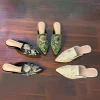 velours broderie fleur pantoufles femmes bout pointu chaussures plates mules élégantes dames maison pantufa chaussures sans lacet diapositives femmes sandales