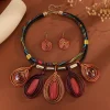 ensemble de bijoux multicouches incrustés de strass, collier africain en cristal, boucles d'oreilles, tissé à la main, exagération, ensemble de bijoux pour femmes