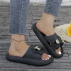 sandales plates à semelle épaisse pour femmes, vêtements d'extérieur d'été, mignon ours en métal, fête sur la plage, marche à la maison, pantoufles les plus vendues à la mode