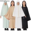 2 pièces Eid Khiamr Jalabiya filles musulmanes vêtement de prière Robe Hijab hauts à capuche jupe ensemble Islam Niqab Burqa dubaï Abaya caftan Robe