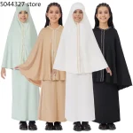 2 pièces Eid Khiamr Jalabiya filles musulmanes vêtement de prière Robe Hijab hauts à capuche jupe ensemble Islam Niqab Burqa dubaï Abaya caftan Robe