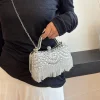 pochette de soirée en or pour femme, sac à main diamant de luxe, sac à main de fête, boîte à bandoulière initiée par pompon, sac à rouge à lèvres, designer, mode