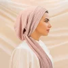 Femmes musulmanes Hijab pré-attaché chapeau foulard rides longue queue chimio casquette pansement Bonnet tête enveloppement Bandanas bandeau Turbante Mujer