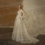 Robe De mariée luxueuse ligne A pour femmes, avec des Appliques en dentelle, personnalisée, dos nu, manches longues
