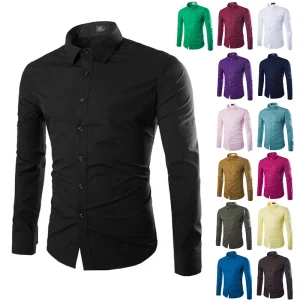 14 couleurs couleur unie hommes à la mode couleur bonbon chemise hommes décontracté à manches longues chemise pour hommes