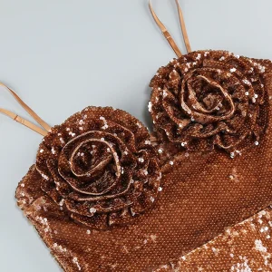 Robe courte à fleurs à paillettes pour femmes, sans manches, à lacets, dos nu, drapée, été, élégante, robes de soirée quotidiennes, 2025