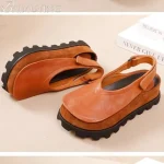 Sandales plates à plateforme pour femmes, mocassins décontractés en cuir souple, marque peu profonde, baskets rétro pour femmes, Slingback d&rsquo;été