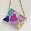 pochette en cuir pu métallique coloré pour femmes, design de luxe, mode, motif de cœurs doux, sacs à main carrés, chaîne à bandoulière pour filles