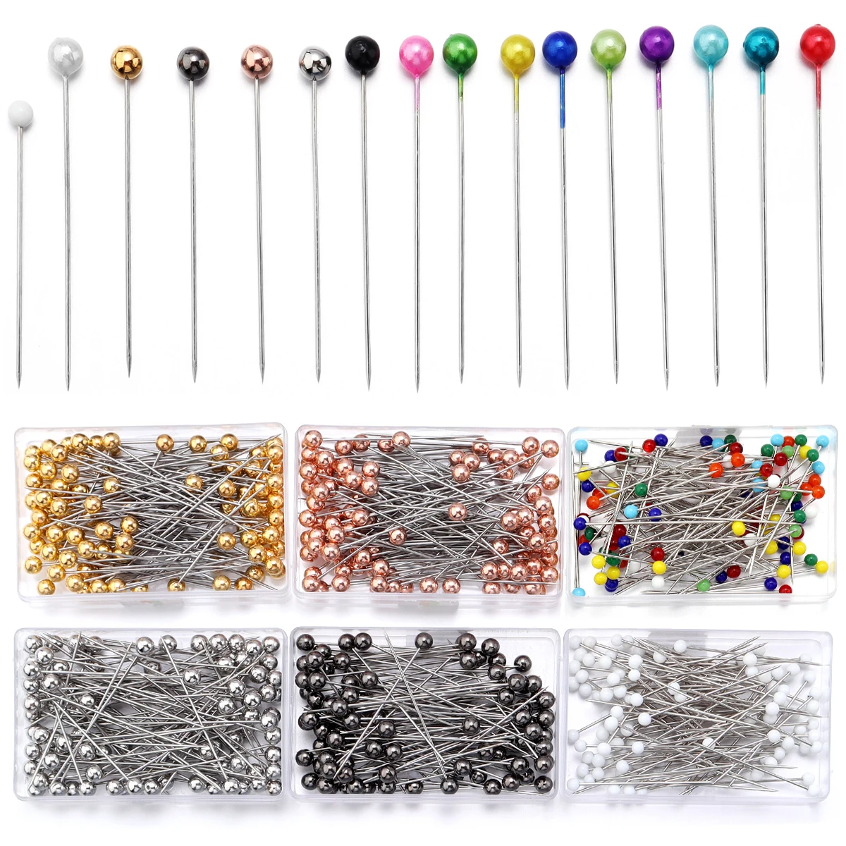 aiguilles à tête de perle ronde colorée 35 40mm, 100 pièces, points droits, épingles à coudre pour la couture, bricolage, outils de couture, positionnement