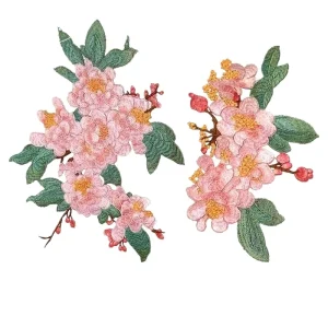 Patchs de fleurs de pêcher en tissu brodé, décoration de robe. Accessoires de couture DIY Applique en dentelle RS2506172