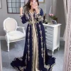 Caftan marocain bleu robes de soirée musulmanes a-ligne manches longues Appliques dubaï arabe Caftan Abaya robe islamique personnalisée