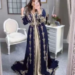 Caftan marocain bleu robes de soirée musulmanes a-ligne manches longues Appliques dubaï arabe Caftan Abaya robe islamique personnalisée