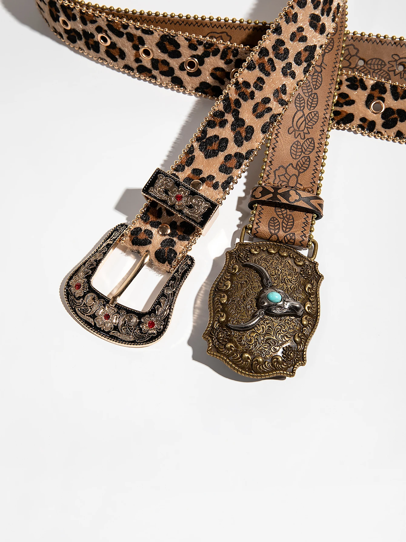 Boucle de pierres précieuses sculptées Vintage 1 pièce, ceinture de taille à bord de perles en relief Floral léopard pour dames, usage quotidien