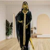 abaya nouvelle mode américaine européenne femmes noir bleu ample à capuche à manches longues longueur cheville brodé diamant clouté robe