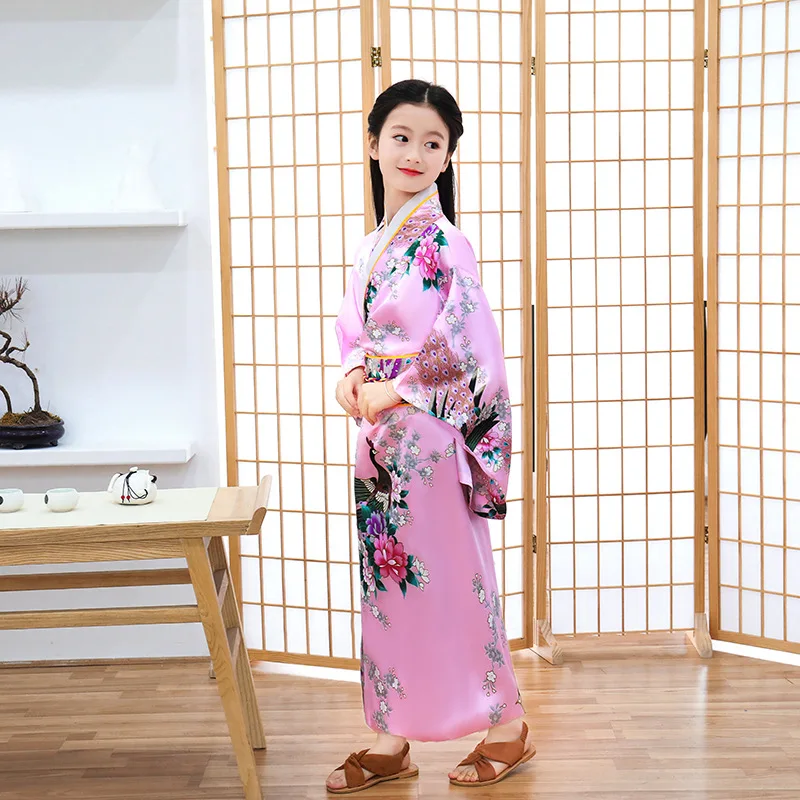 kimono japonais élégant pour filles, costume haori pour enfants, nouveauté vintage, costume cosplay, imprimé national, robe obi