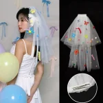 Nouveaux voiles de mariage colorés avec pince, pompon doux, maille en Tulle, accessoires Photo papillon, voile blanc, accessoires de coiffure