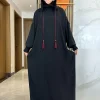 femmes coton abayas musulman ramadan vêtements de prière avec capuche jalaba solide décontracté manches chauve souris arabe oriental robe eid djellab