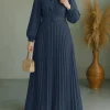 2025 zanzea femmes élégantes automne longue lanterne manches robe musulmane abaya plissée robe d'été ceinturée robe femme fête robes de travail
