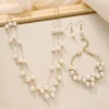 ensemble de bijoux pour femmes, élégant, multicouche, empilé, imitation de perles, bracelet, boucles d'oreilles, parfait, usage quotidien, cadeau de fête