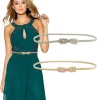 ceintures élastiques en chaîne dorée pour femmes, taille en métal argenté, feuille extensible, ceinture dorée, jupe habillée, riem skinnny