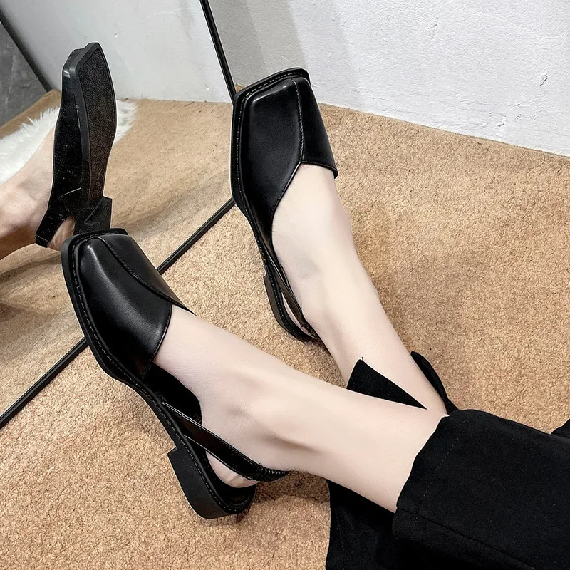 Sandales Carrées Élégantes pour Femme, Chaussures Plates à Talons Bas, de Marque de Styliste, de ix