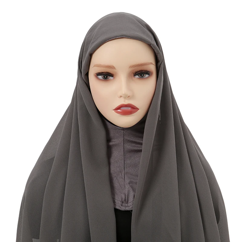 casquette hijabs instantanés avec couvre cou, foulards prêt à vitation, en mousseline de soie, voile musulman, Écharpe islamique pour sauna, pour femme