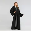 abaya robe longue d'été ouverte pour femmes musulmanes, turquie, dubaï, islam fashion, kaftan noir et rouge, ropa de prière élégant