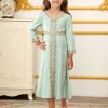 robe musulmane pour filles, abaya de dubaï à manches longues, vêtements pour enfants, abaya brodé pour eid al fitr ramadan de 4 à 12 ans