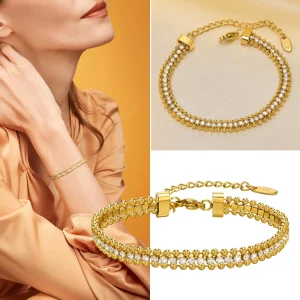 Bracelet de tennis pour femme, bracelet chaîne en zircone cubique réglable, chaîne de perles ondulées en acier inoxydable, bijoux de bracelet à trois couches Bracelet de tennis pour femme, bracelet chaîne en zircone cubique réglable, chaîne de perles ondulées en acier inoxydable, bijoux de bracelet à trois couches