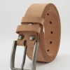 Ceinture en cuir pour hommes fabriquée en véritable peau de vache entière, ceinture à bord garni, peau de vache de couleur naturelle, style décontracté et rétro,