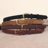 mode femmes ceinture daim en cuir véritable ceinture maigre boucle en or vin rouge ceintures pour jean pantalon décontracté