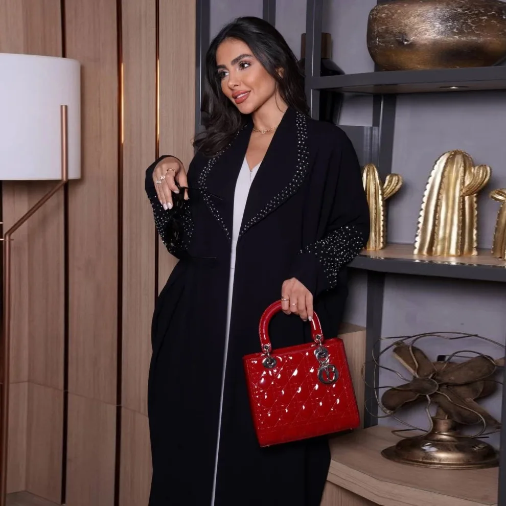 arabe dubaï femmes veste noire industrie lourde robe de diamant chaud abaya mode cardigan taille unique robe