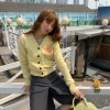 cardigan en tricot à manches longues et col en v pour femme, broderie marguerite, pour l'automne et l'hiver, sorties quotidiennes et voyages
