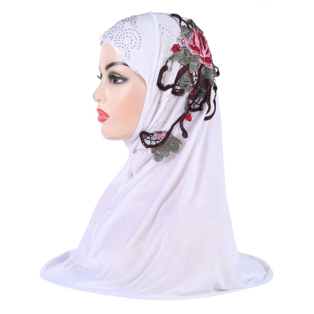 h317 belles filles musulmanes hijab avec dentelle broderie islamique écharpe châle foulard chapeau armia tirer sur envelopper ramadan cadeau