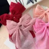 pinces à cheveux en satin pour filles, 6styles, longues et grandes nœuds flottants, pince à cheveux arrière, rouge internet avec le même tempérament, accessoires pour cheveux élégants